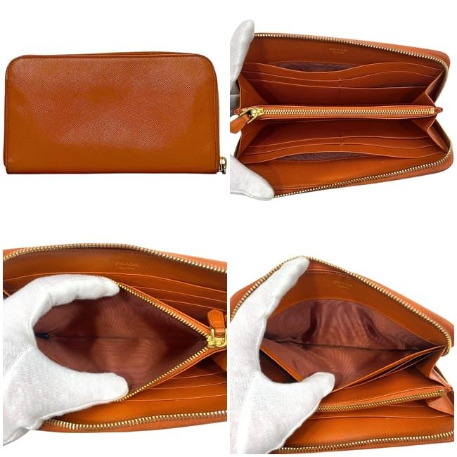 Prada Round Zipper Long Wallet Orange 1 Ml506 Saffiano — view 2