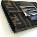 Fendi Zucca Trifold Wallet Compact FF Plate Canvas Leather Brown — view 5