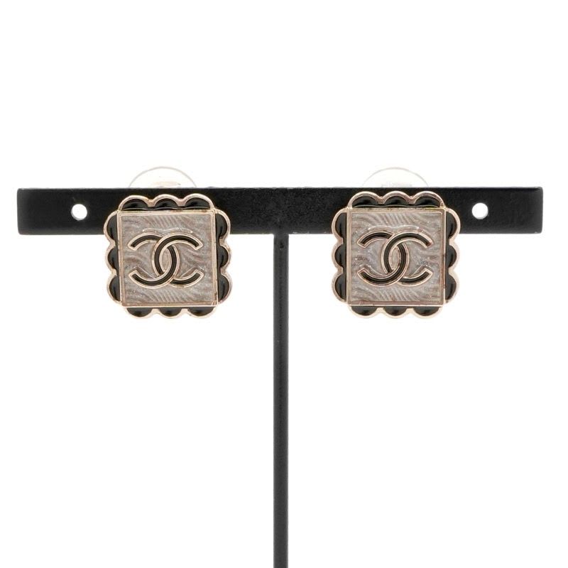 Chanel Earrings Gold Black Gray Coco Mark — view 7