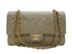 Chanel Quilted 25 Double Flap Chain Shoulder Bag Lambskin Beige Gold