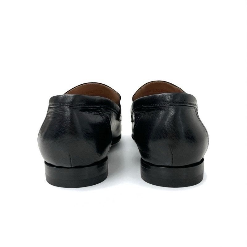 Hermes Paris Loafer Leather Shoes Black Silver Hhardware Moccasin Flat — view 5