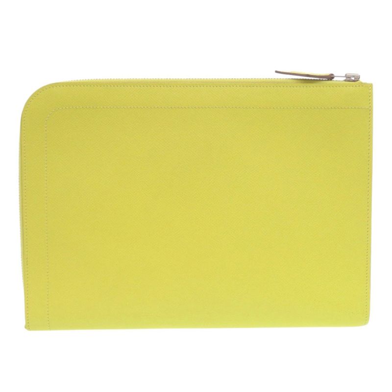 Hermes Zip Tablet Vaux Epson Lime Engraved A Yellow Clutch Bag 0062 — view 2
