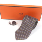 Hermes 100% Silk Jockey & toy Horse All Over Regular Tie Brown — view 2