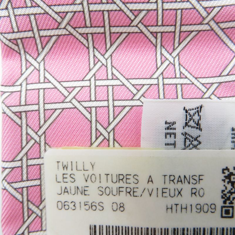 Hermes Twilly Foldable Covered Carriage Silk Jeanne Souffle Yellow Pink Scarf — view 3