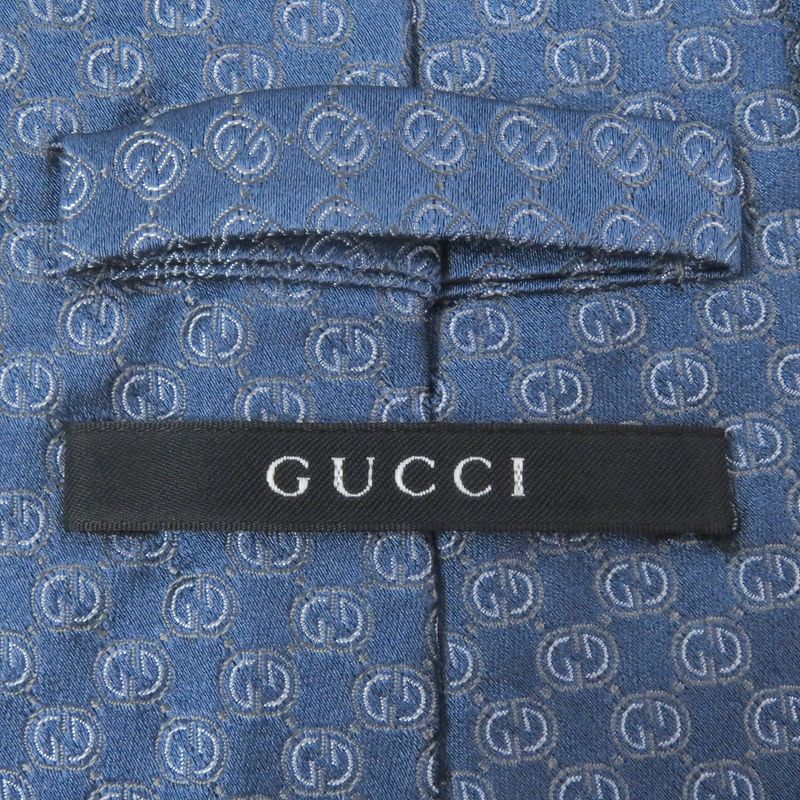 Gucci 100% Silk GG Logo All-over Pattern Cles Str Wide Tie Light Blue — view 6