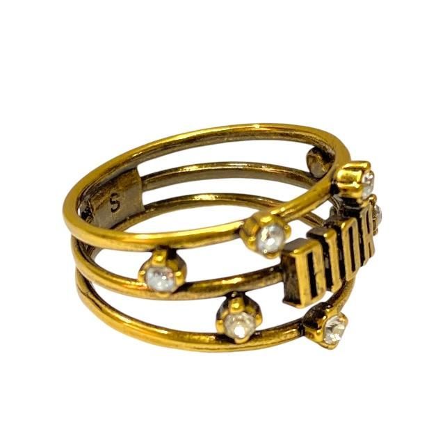 Christian Dior Ja Ring Double Finger Logo GP Rhinestone Gold 9 Size — view 8