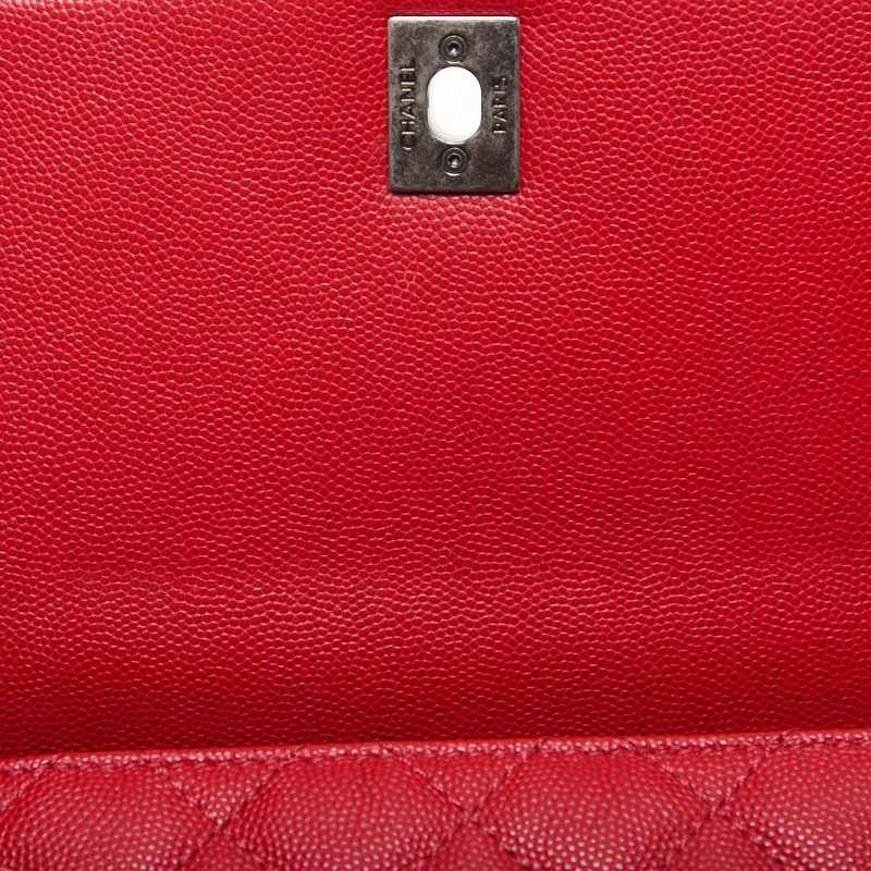 Chanel Quilted Coco Handle 2-Way Handbag Caviar Leather Red With Silver Hardware — view 8