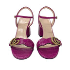 Gucci Double G Sandals Shoes Leather Purple Gold GG Marmont Strap — view 2