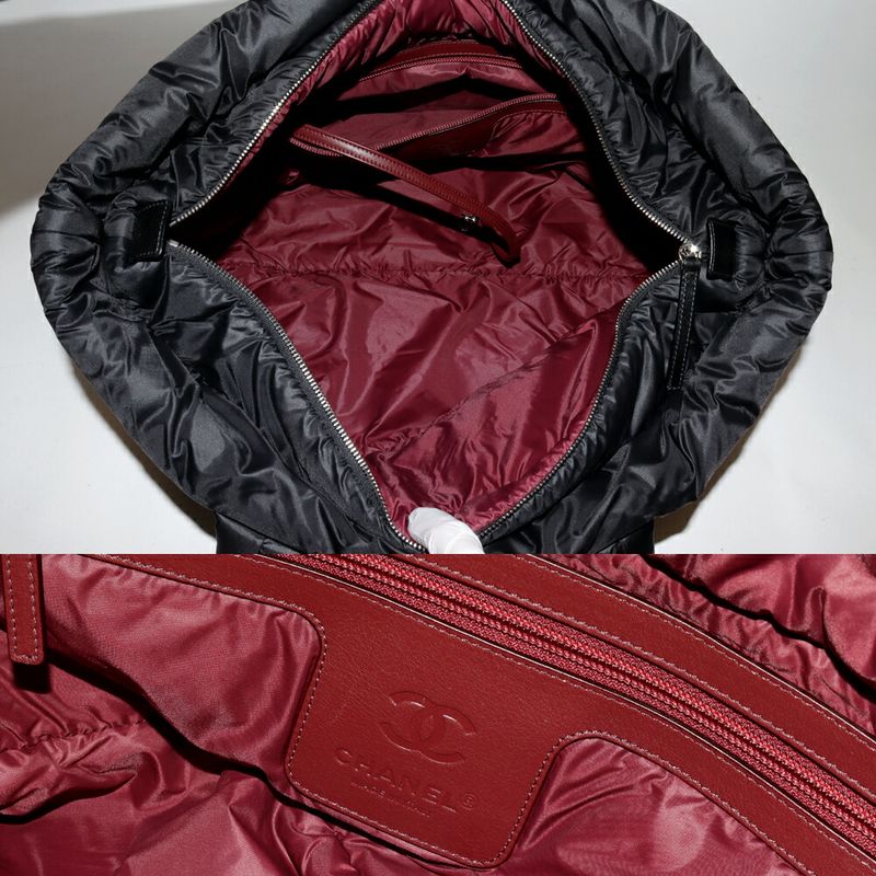 Chanel Hand Tote Bag Coco Cocoon Medium MM Nylon Calf Black Bordeaux — view 7