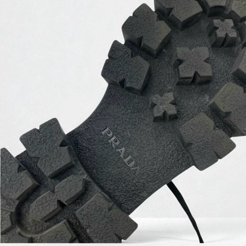 Prada Monolith Loafers Leather Shoes Black Silver Studded Lace Up — view 8