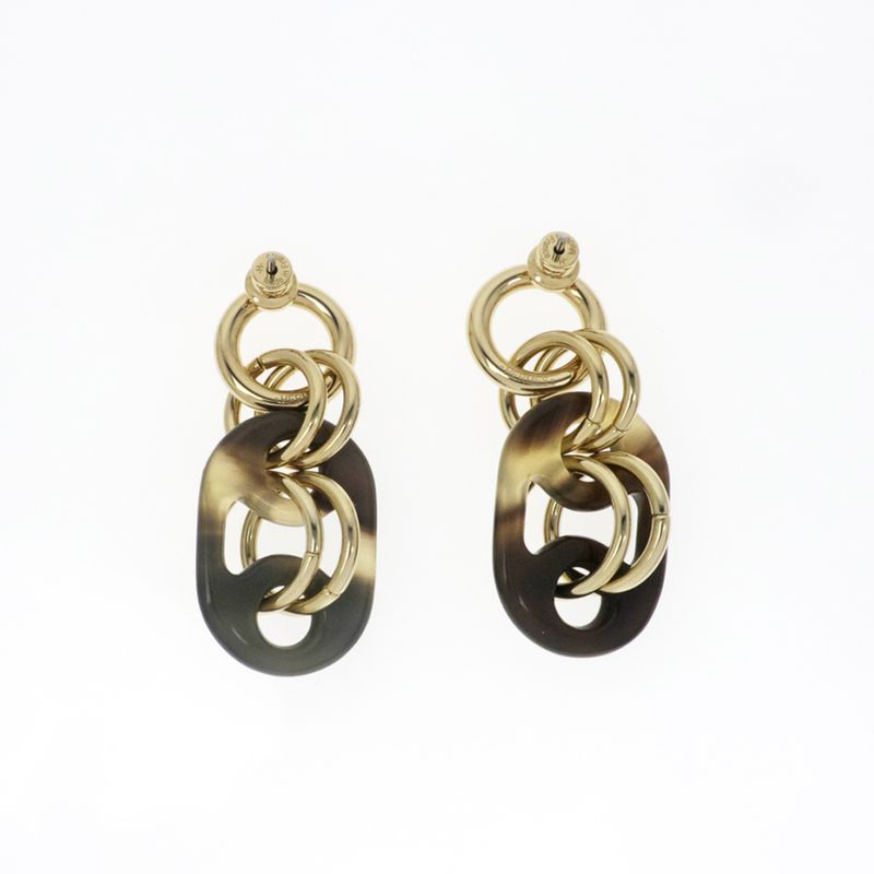 Hermes Yulidice PM Earrings Buffalo Horn Pair Brown Gold Hardware — view 3
