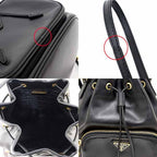 Prada Duet Bucket Bag 2-Way Shoulder Drawstring Soft Calf Saffiano Leather Nero — view 6