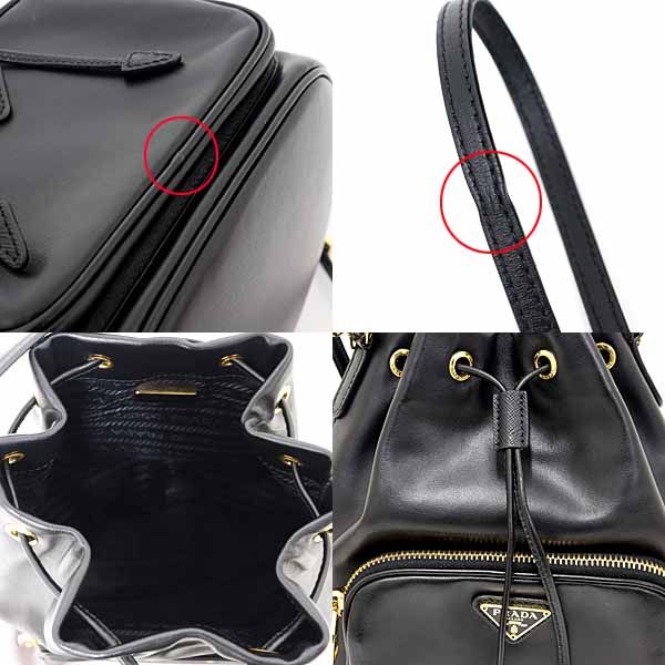 Prada Duet Bucket Bag 2-Way Shoulder Drawstring Soft Calf Saffiano Leather Nero — view 6