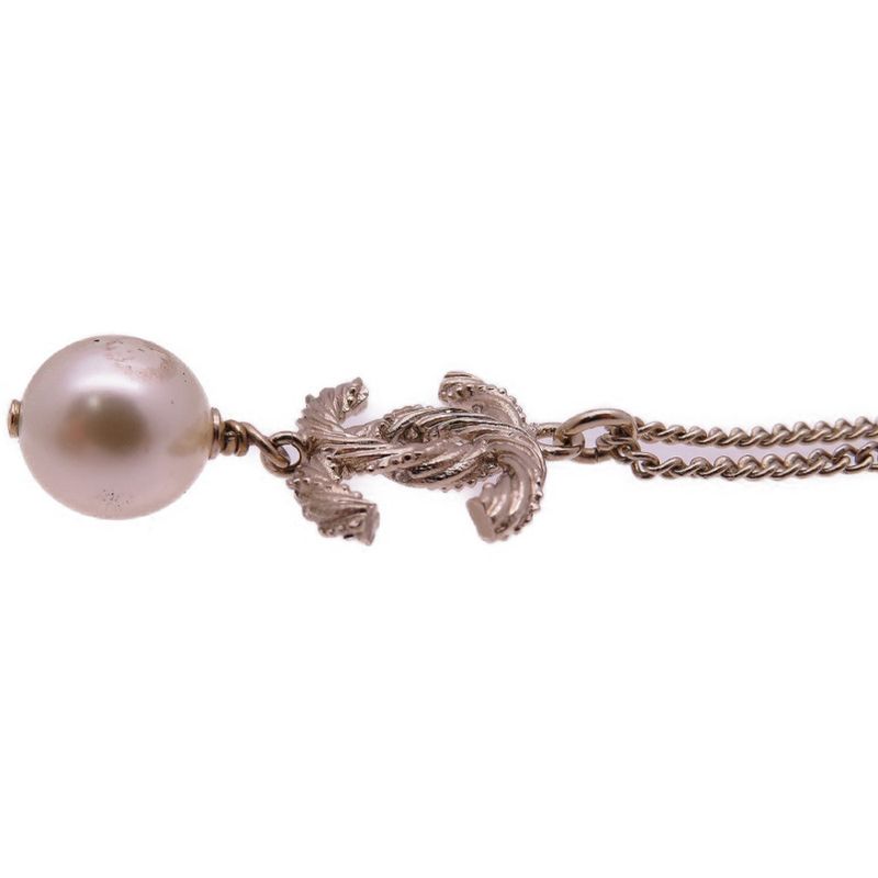 Chanel Coco Mark Faux Pearl B15 V Necklace Rhinestone Metal Gold 1483 — view 5