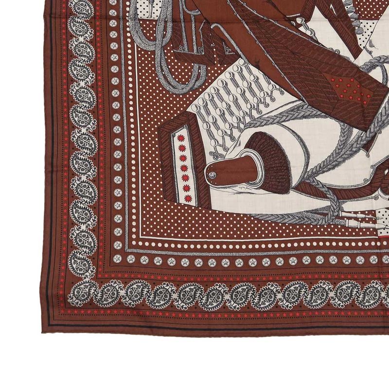 Hermes Carre 140 Scarf Zouavers ET Dragons Bandana Brown Large Shawl — view 4