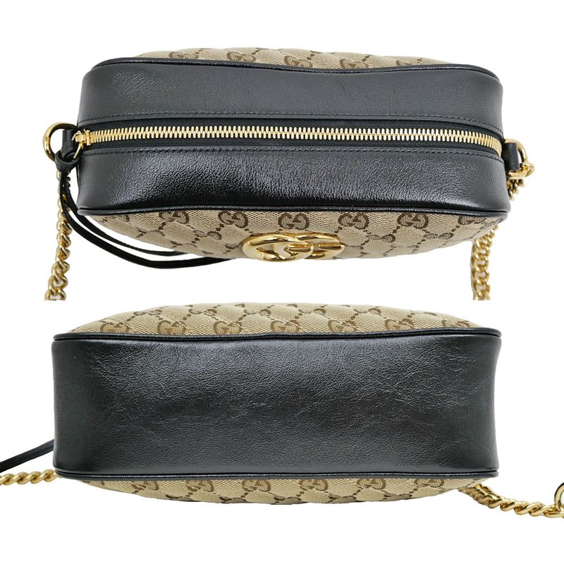 Gucci GG Marmont Shoulder Bag Beige Black Quilted Canvas — view 5