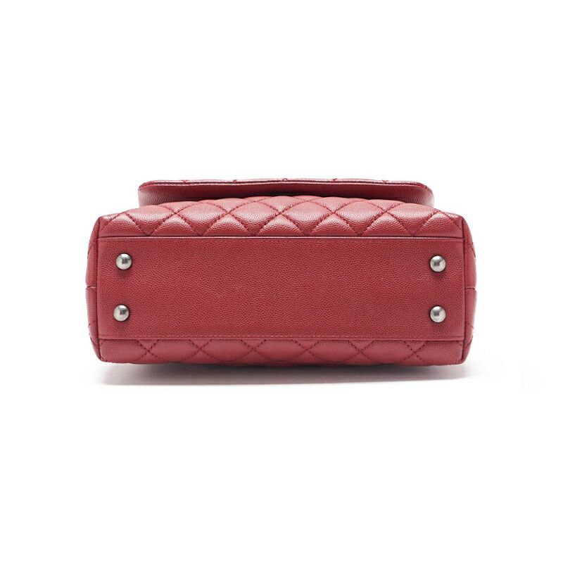 Chanel Quilted Coco Handle 2-Way Handbag Caviar Leather Red With Silver Hardware — view 8