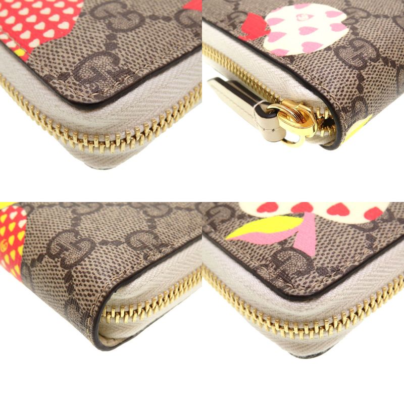 Gucci Apple Print GG Supreme Beige Round Zipper Long Wallet 0059 — view 8