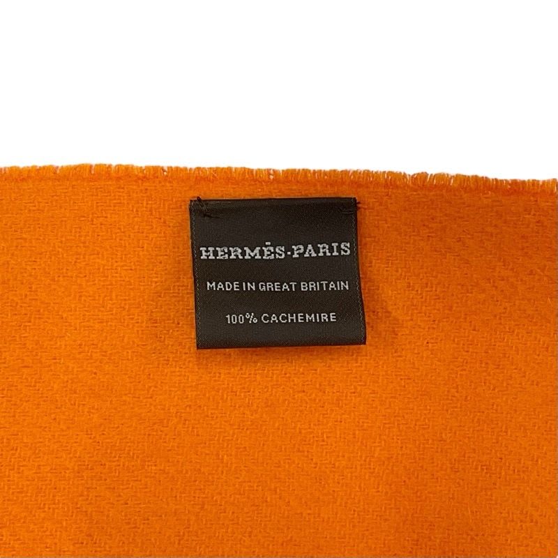 Hermes Double Face Scarf Cashmere Orange Logo Shawl — view 5