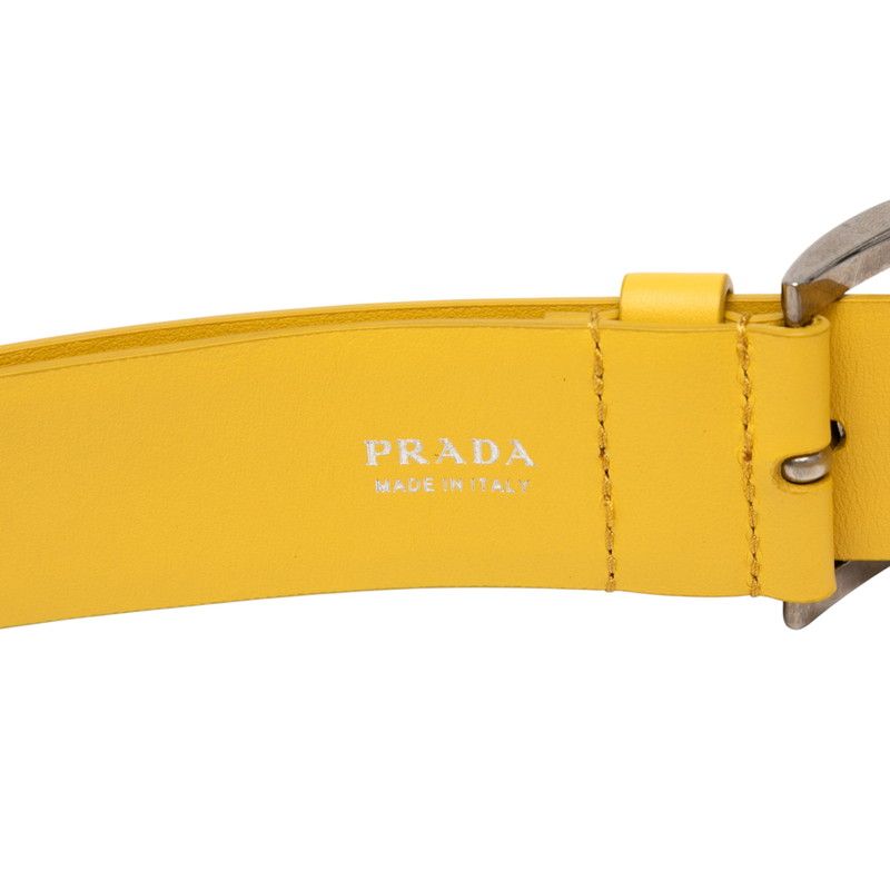 Prada Triangle Logo Plate Yellow Leather Saffiano — view 7