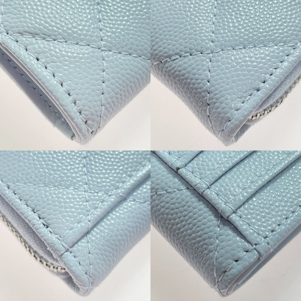 Chanel Quilted Card Case Ap3836 Light Blue Coco Mark Caviar Leather Coin — view 6