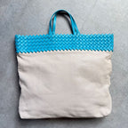 Bottega Veneta Intrecciato Leather Tote Handbag Bicolor Light Blue Ivory A4 — view 5