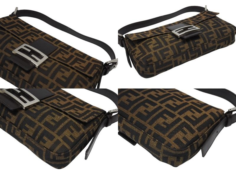 Fendi Mamma Baguette Bag Zucca Pattern Canvas Leather Brown Silver — view 5