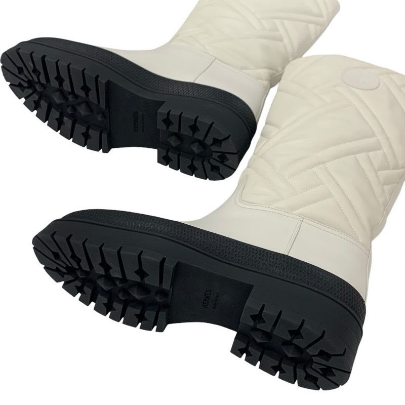 Hermes Fuji Boots Long Shoes Leather Ivory Exlibris Quilting — view 6