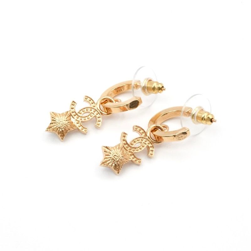 Chanel Earrings Gold Coco Mark Star Hoop Rhinestone — view 4