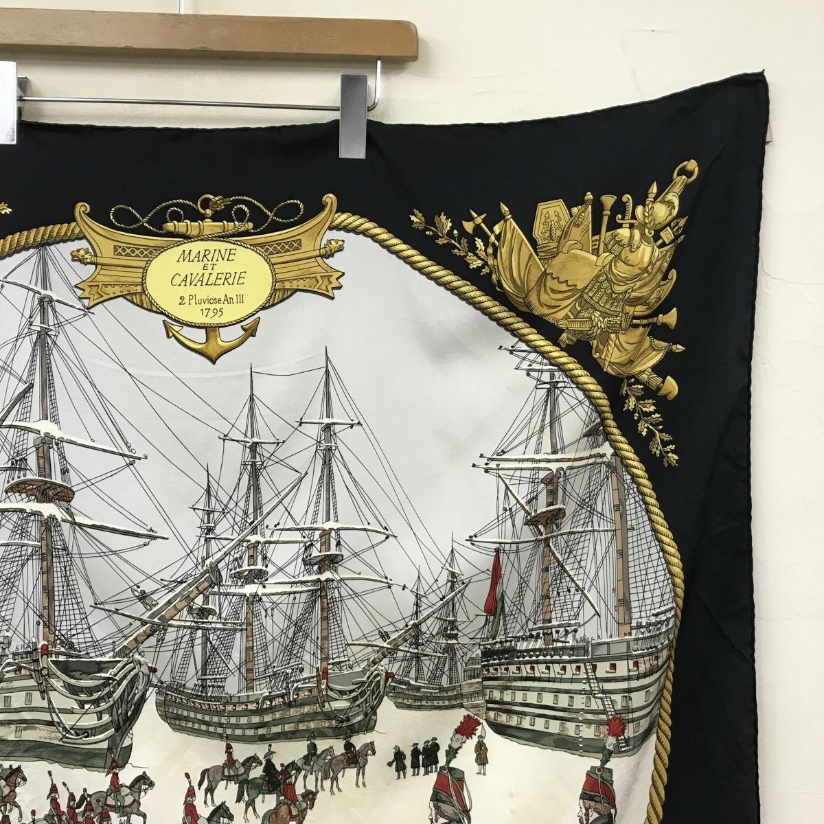 Hermes Carre 90 Marine Et Cavalerie Sea and Cavalry Large Scarf Black Multi All-over Print Silk — view 3