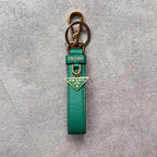 Prada Triangle Logo Plate Key Ring Holder Saffiano Leather 1 Pp142 Green — view 3