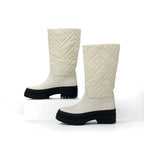 Hermes Fuji Boots Long Shoes Leather Ivory Exlibris Quilting — view 3