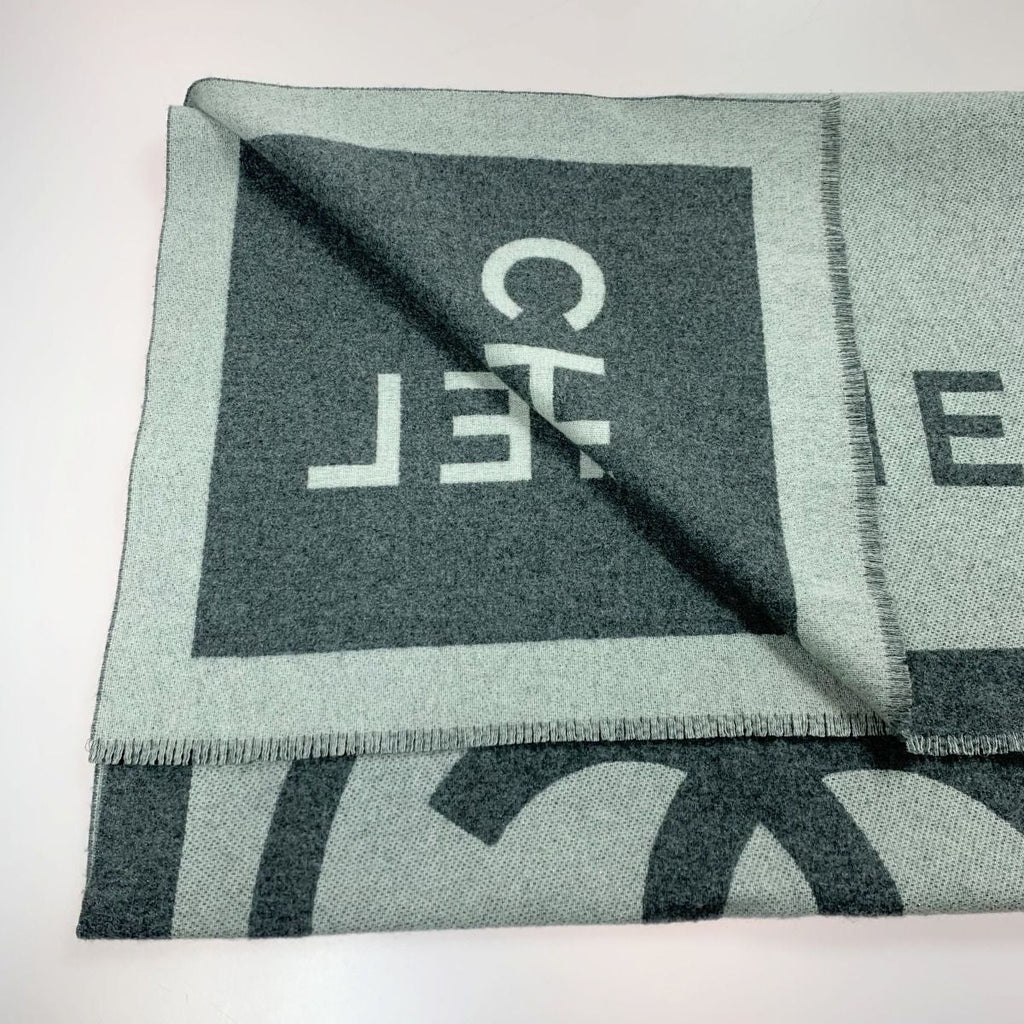 Chanel Coco Mark Large Gray Cashmere Silk Stole Shawl — view 2