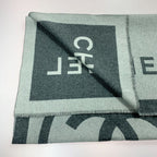 Chanel Coco Mark Large Gray Cashmere Silk Stole Shawl — view 2