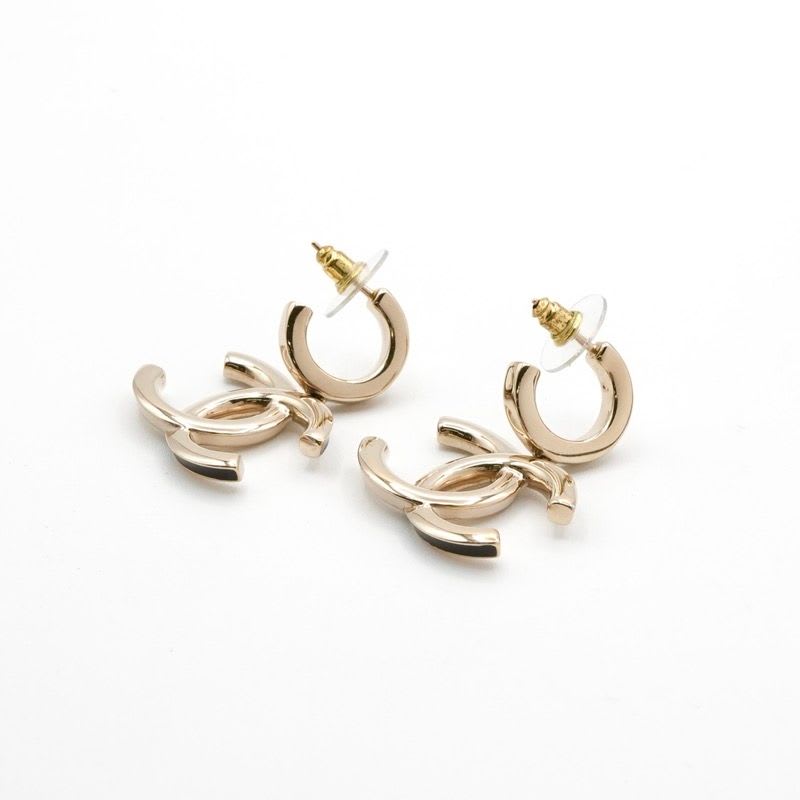 Chanel Earrings Gold Black Coco Mark Hoop — view 4