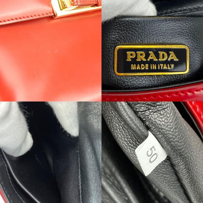 Prada Handbag Bn1670 Calf Rosso Red Gold Hardware Mini Bag Ribbon — view 7
