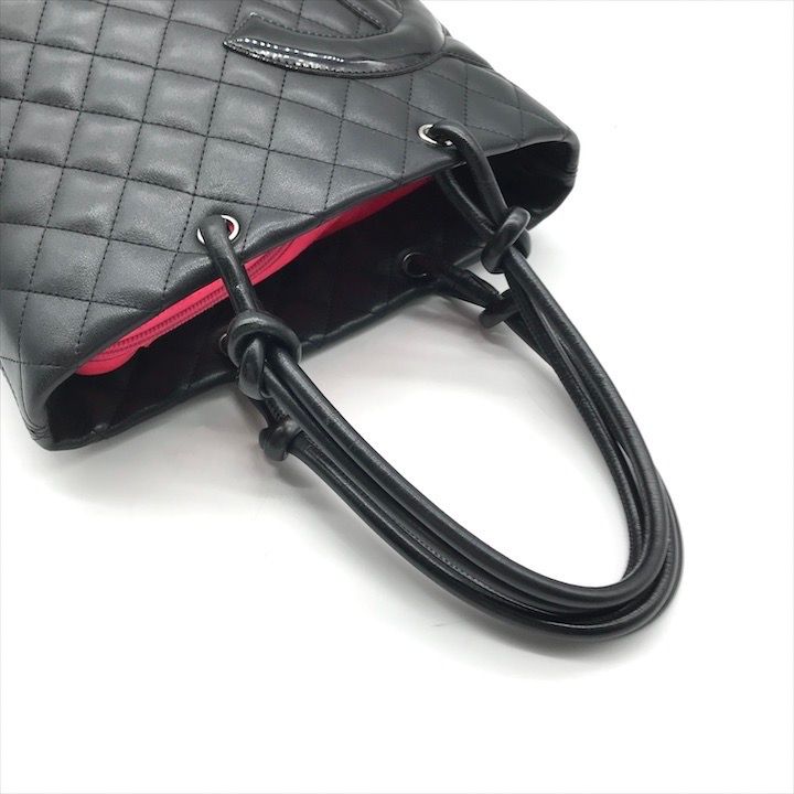 Chanel CC Logo Cambon Leather Patent Mini Hand Tote Black — view 7