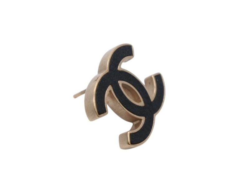 Chanel CC Logo Earrings Gold Black — view 4