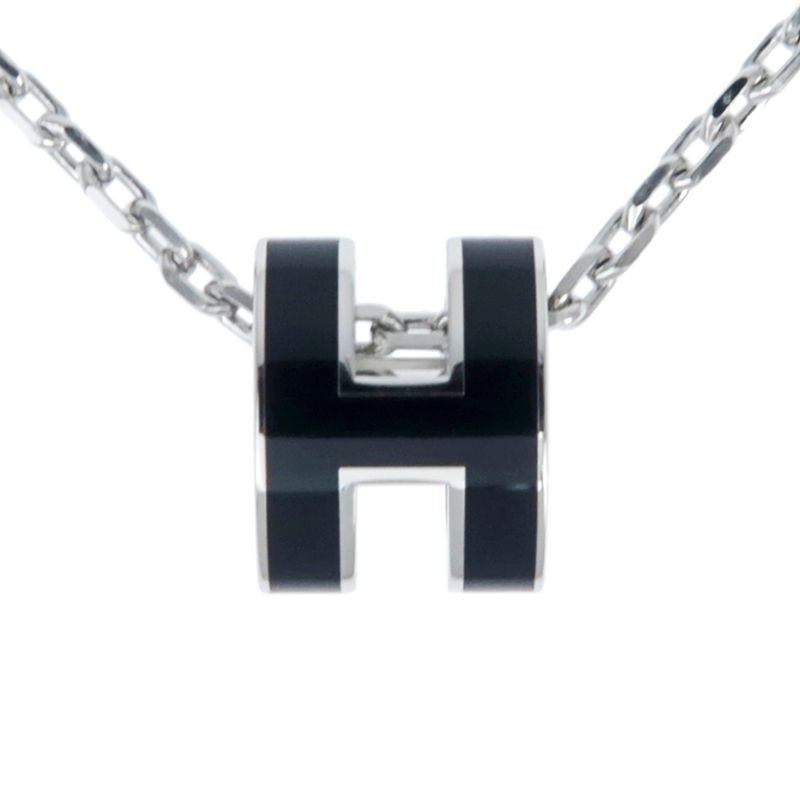 Hermes Necklace Pop Ash Mini Pendant H Black Silver-color Accessories — view 3