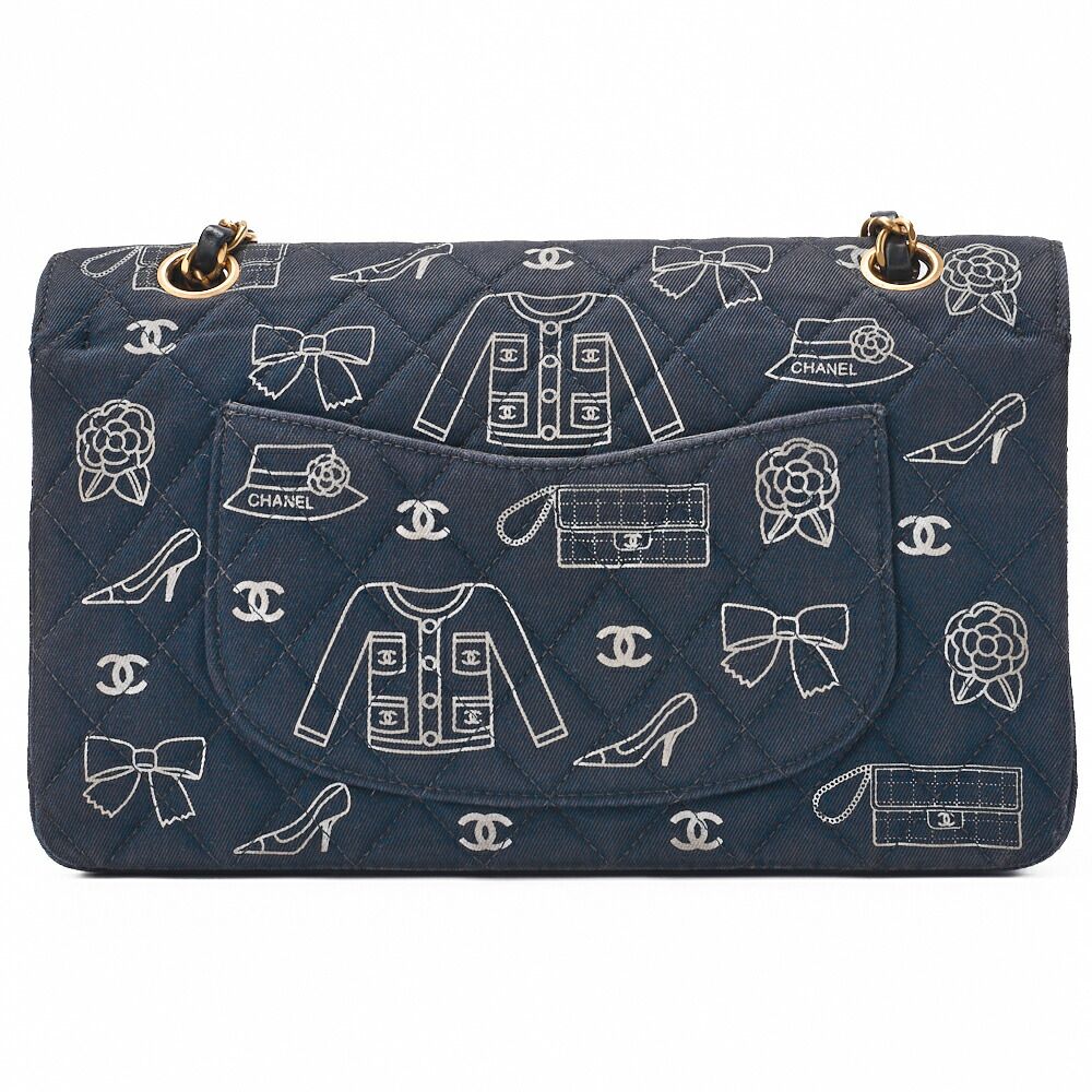 Chanel Quilted Double Flap 25 Icon Print Chain Shoulder Canvas Bicolor Black — view 4