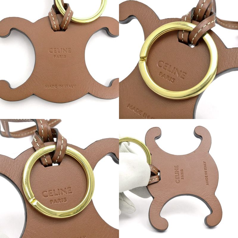 Celine Triomphe Key Sling Bag Charm Tan Brown Gold Hardware Holder — view 8