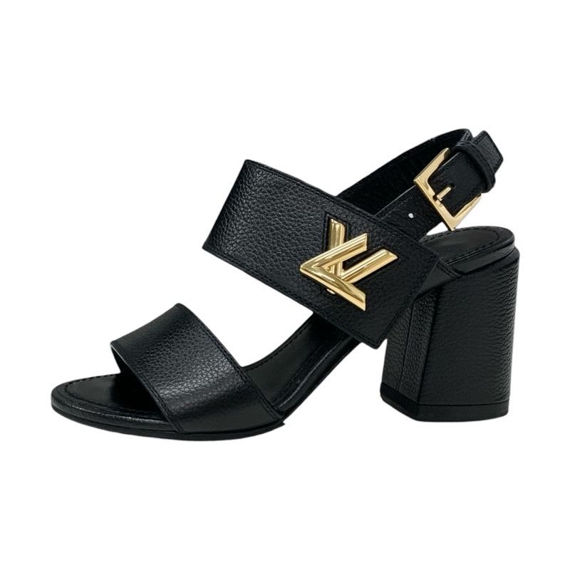 Louis Vuitton Horizon Line Sandals Shoes Leather Black Gold Lvhardware Strap — view 3