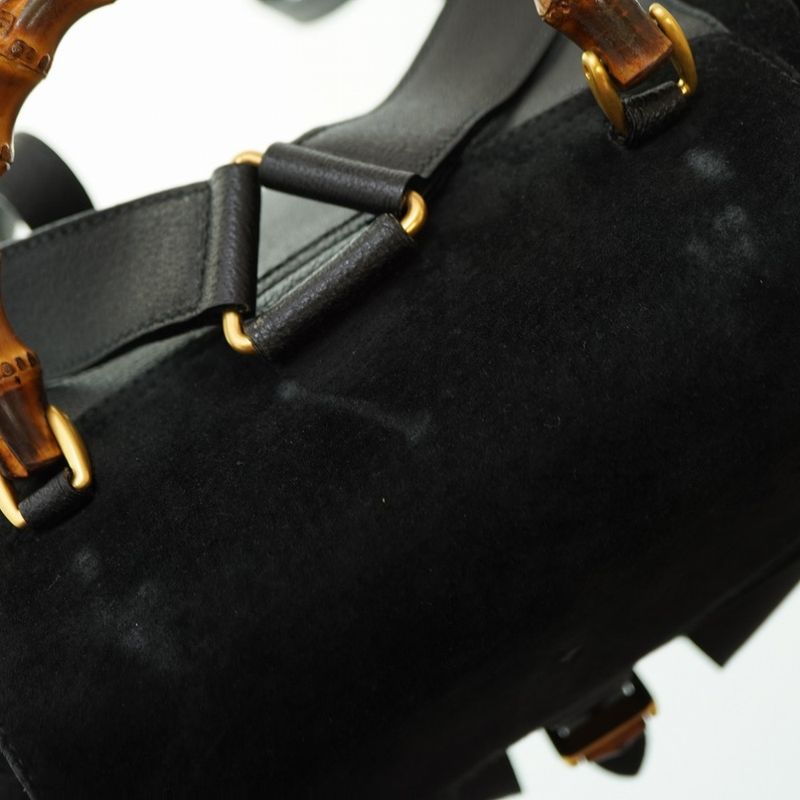 Gucci Bamboo Backpack Daypack Suede Black 0182 Vintage — view 9