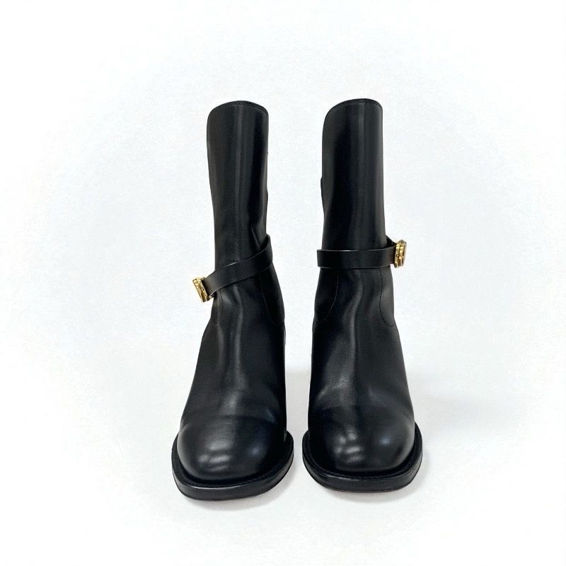 Christian Dior Empreinte Boots Short Shoes Leather Black Gold Belt Logo — view 3