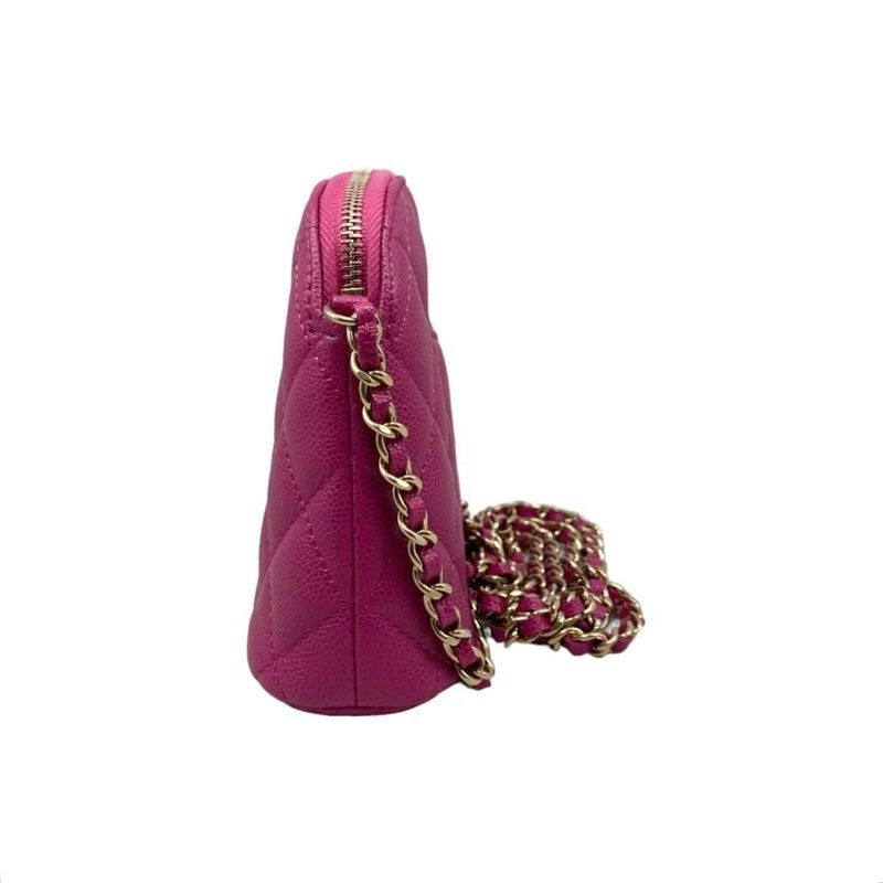 Chanel Shoulder Bag Classic Chain Clutch Quilted Caviar Leather Pink — view 3