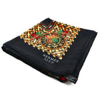 Hermes 90 Carre Scarf Coin Emblem Black Silk, All-Over Print — view 5