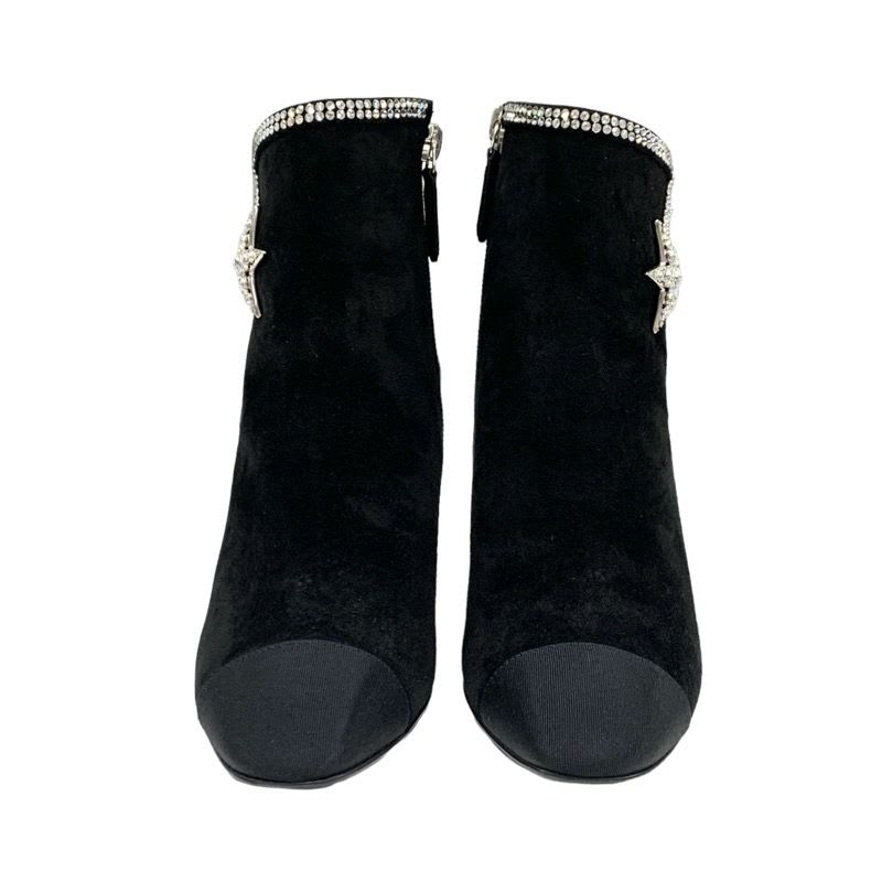 Chanel Boots Short Shoes Suede Fabric Black Rhinestone Star — view 2