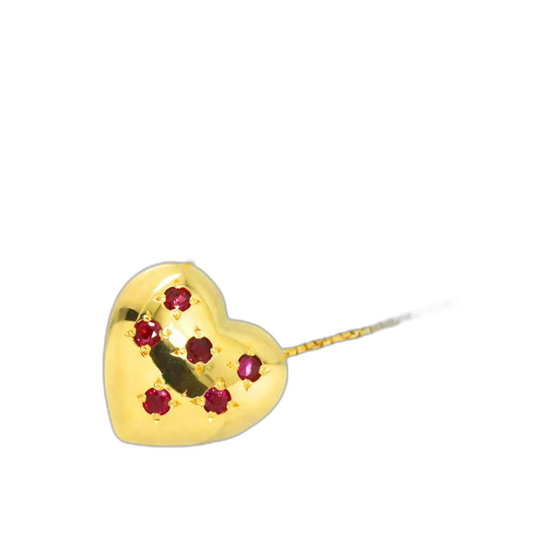 Saint Laurent Yves Ruby Heart Necklace 18K YG Yellow Gold