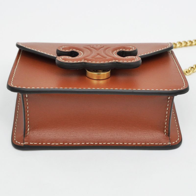 Celine Triomphe Card Holder With Chain 10 J743 dpv.04 lu Tan Brown — view 5
