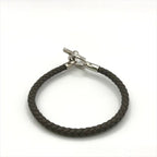 Hermes Glenan Leather Bra Calf Silver Gray Bangle Bracelet — view 3